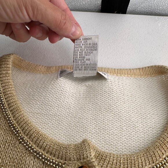 Dressbarn XL White & Gold Embellished Cardigan Sweater Button Christmas Holiday - Picture 9 of 10